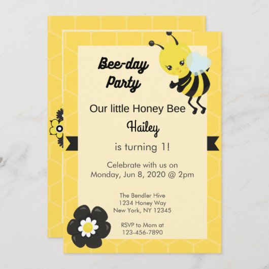 Bijendag Feest Verjaardag Uitnodiging (Voorkant / Achterkant)