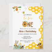 Bijendag geel honingbij eerste meisje verjaardagsf kaart (Voorkant)