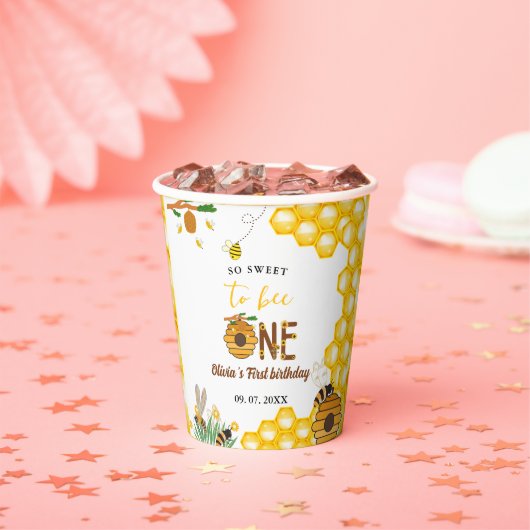 Bijendag geel honingbij eerste meisje verjaardagsf papieren bekers (Insitu)