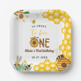 Bijendag geel honingbij eerste meisje verjaardagsf papieren bordje