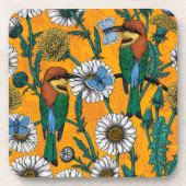 Bijeneters, blauwe vlinders en zeeduivel op sinaas bier onderzetter (Voorkant)