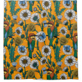 Bijeneters, blauwe vlinders en zeeduivel op sinaas douchegordijn (Voorkant)