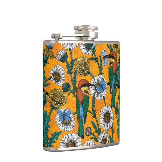 Bijeneters, blauwe vlinders en zeeduivel op sinaas heupfles (Rechts)