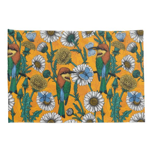 Bijeneters, blauwe vlinders en zeeduivel op sinaas kussensloop (Achterkant-Rechts)