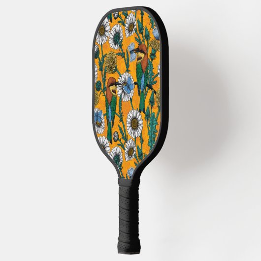 Bijeneters, blauwe vlinders en zeeduivel op sinaas pickleball paddle (Links)