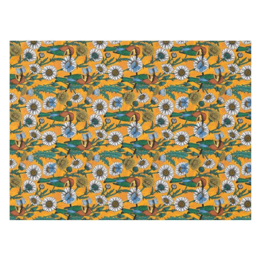 Bijeneters, blauwe vlinders en zeeduivel op sinaas tafelkleed (Voorkant (Horizontaal))