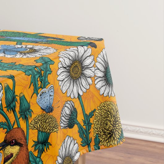 Bijeneters, blauwe vlinders en zeeduivel op sinaas tafelkleed (Voorbeeld)