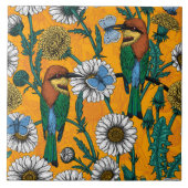 Bijeneters, blauwe vlinders en zeeduivel op sinaas tegeltje (Voorkant)