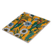 Bijeneters, blauwe vlinders en zeeduivel op sinaas tegeltje (Zijkant)