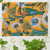 Bijeneters, blauwe vlinders en zeeduivel op sinaas theedoek (Gevouwen)