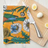 Bijeneters, blauwe vlinders en zeeduivel op sinaas theedoek (Quarter Fold)