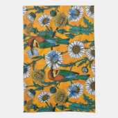 Bijeneters, blauwe vlinders en zeeduivel op sinaas theedoek (Verticaal)