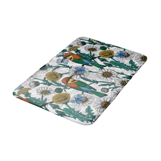 Bijeneters, blauwe vlinders en zeeduivel op wit badmat (Gekanteld)