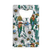 Bijeneters, blauwe vlinders en zeeduivel op wit creditkaart flessenopener (Voorkant)