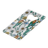 Bijeneters, blauwe vlinders en zeeduivel op wit creditkaart flessenopener (Voorkant Gekanteld)