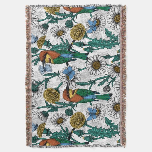 Bijeneters, blauwe vlinders en zeeduivel op wit deken (Voorkant Verticaal)