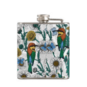 Bijeneters, blauwe vlinders en zeeduivel op wit heupfles (Achterkant)