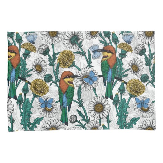 Bijeneters, blauwe vlinders en zeeduivel op wit kussensloop (Voorkant-Rechts)