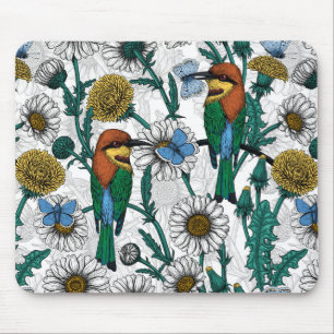 Bijeneters, blauwe vlinders en zeeduivel op wit muismat