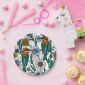 Bijeneters, blauwe vlinders en zeeduivel op wit papieren bordje (Feest)