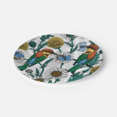 Bijeneters, blauwe vlinders en zeeduivel op wit papieren bordje (Gekanteld)