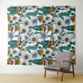 Bijeneters, blauwe vlinders en zeeduivel op wit wandkleed (In Situ (horizontaal))