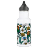 Bijeneters, blauwe vlinders en zeeduivel op wit waterfles  (Rechts)