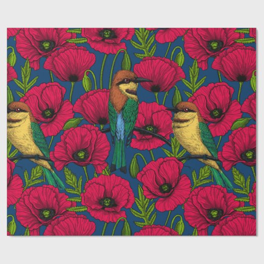 Bijeneters en papavers cadeaupapier (Vlak)