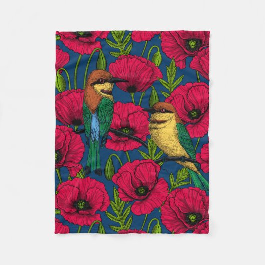 Bijeneters en papavers fleece deken (Voorkant)