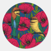 Bijeneters en papavers ronde sticker (Voorkant)