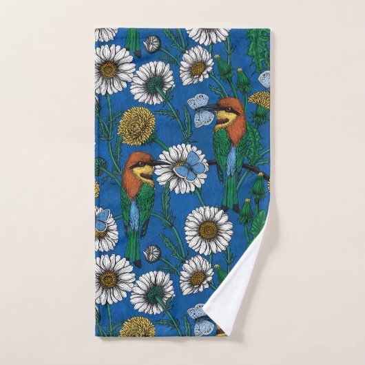 Bijeneters op blauw bad handdoek (Handdoek)