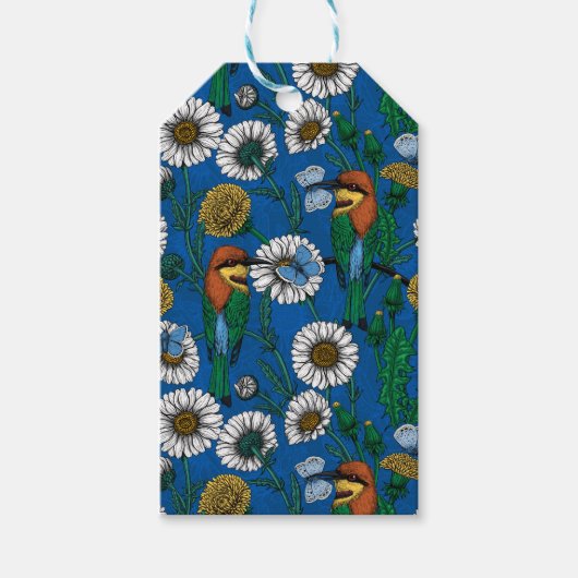 Bijeneters op blauw cadeaulabel (Voorkant)