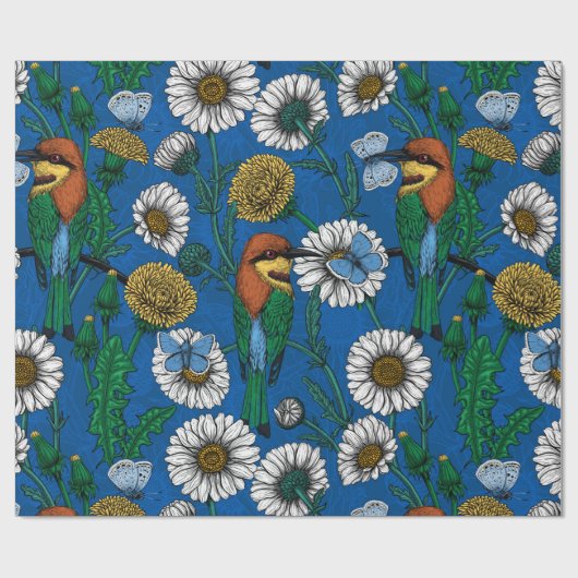 Bijeneters op blauw cadeaupapier (Vlak)