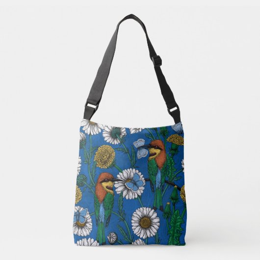 Bijeneters op blauw crossbody tas (Voorkant)