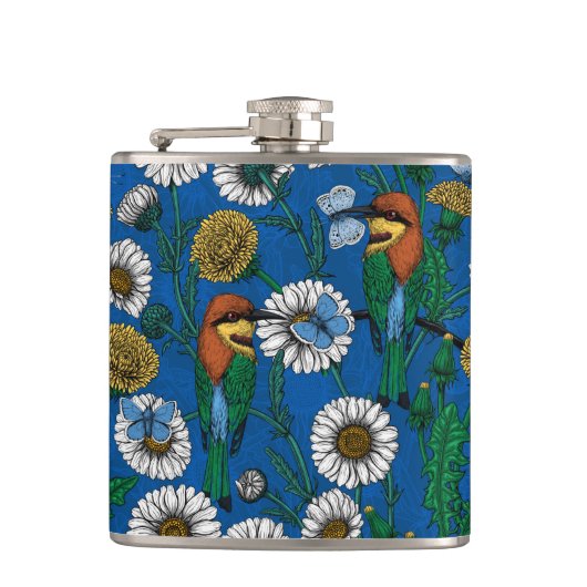 Bijeneters op blauw heupfles (Voorkant)