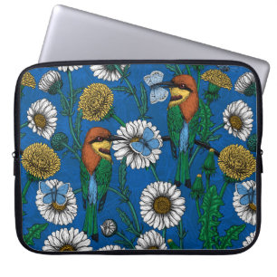 Bijeneters op blauw laptop sleeve