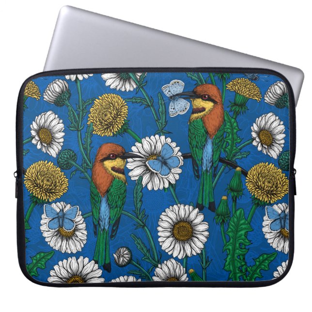 Bijeneters op blauw laptop sleeve (Voorkant)