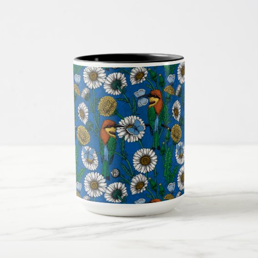 Bijeneters op blauw mok (Midden)