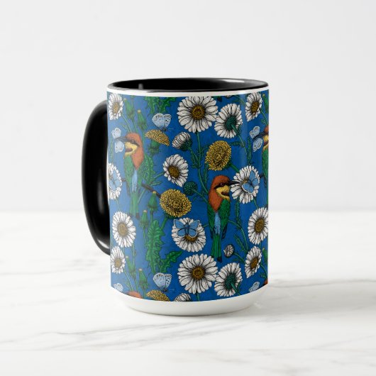 Bijeneters op blauw mok (Voorkant links)