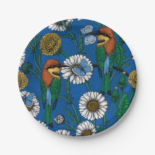 Bijeneters op blauw papieren bordje (Voorkant)