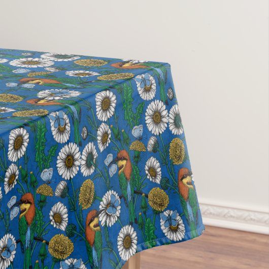Bijeneters op blauw tafelkleed (Voorbeeld)
