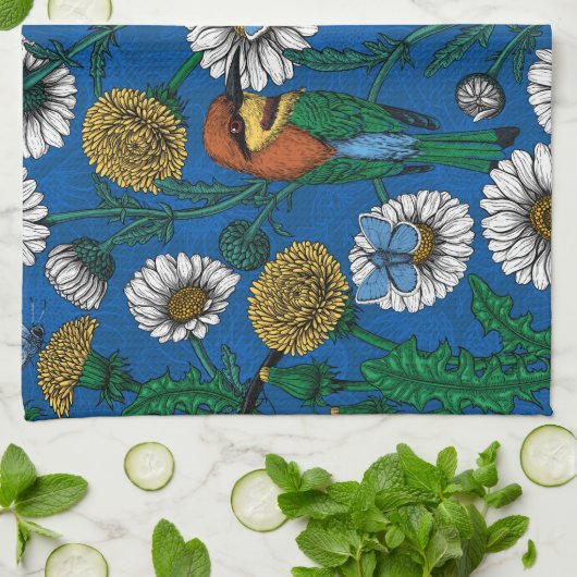 Bijeneters op blauw theedoek (Gevouwen)