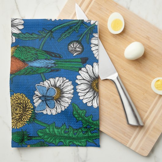 Bijeneters op blauw theedoek (Quarter Fold)