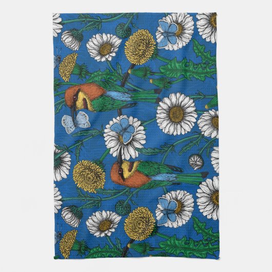 Bijeneters op blauw theedoek (Verticaal)