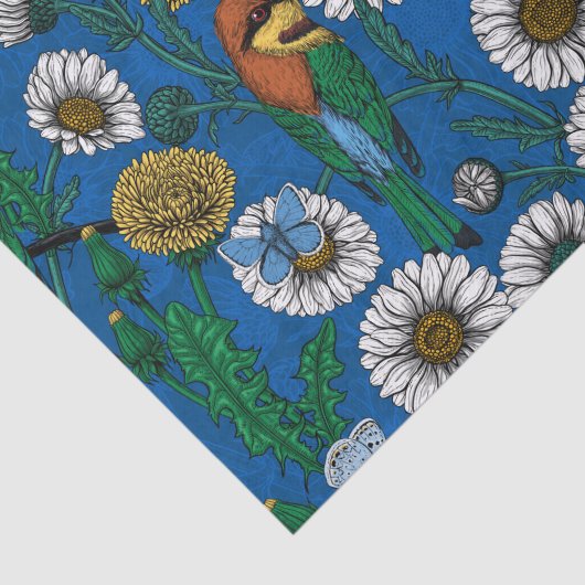 Bijeneters op blauw tissuepapier (Detail)