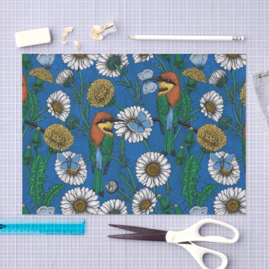 Bijeneters op blauw tissuepapier (Craft)