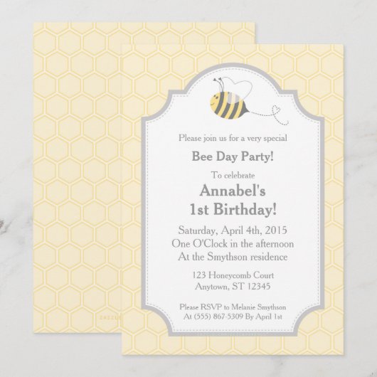 Bijenfeest Bumble Honeycomb Uitnodigingen (Voorkant / Achterkant)