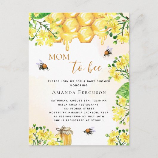 Bijengeel Baby shower, honinghoning Briefkaart (Voorkant)