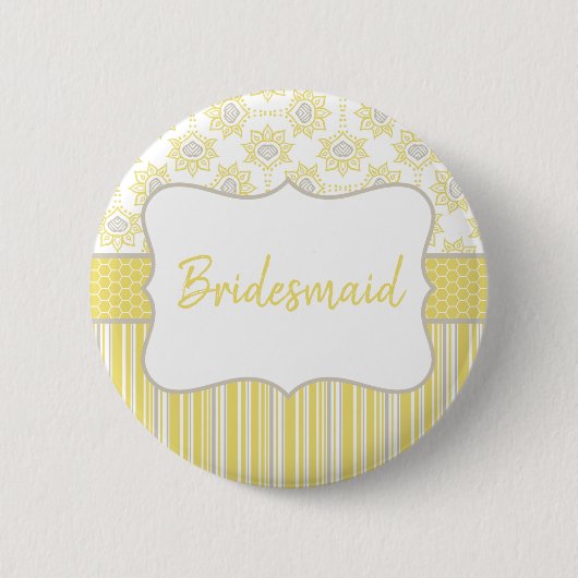 Bijengeel en grijs Geometrisch Bridesmaïde Ronde Button 5,7 Cm (Voorkant)