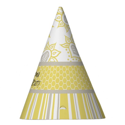 bijengeel en grijs geometrisch feesthoedjes (Rechts)